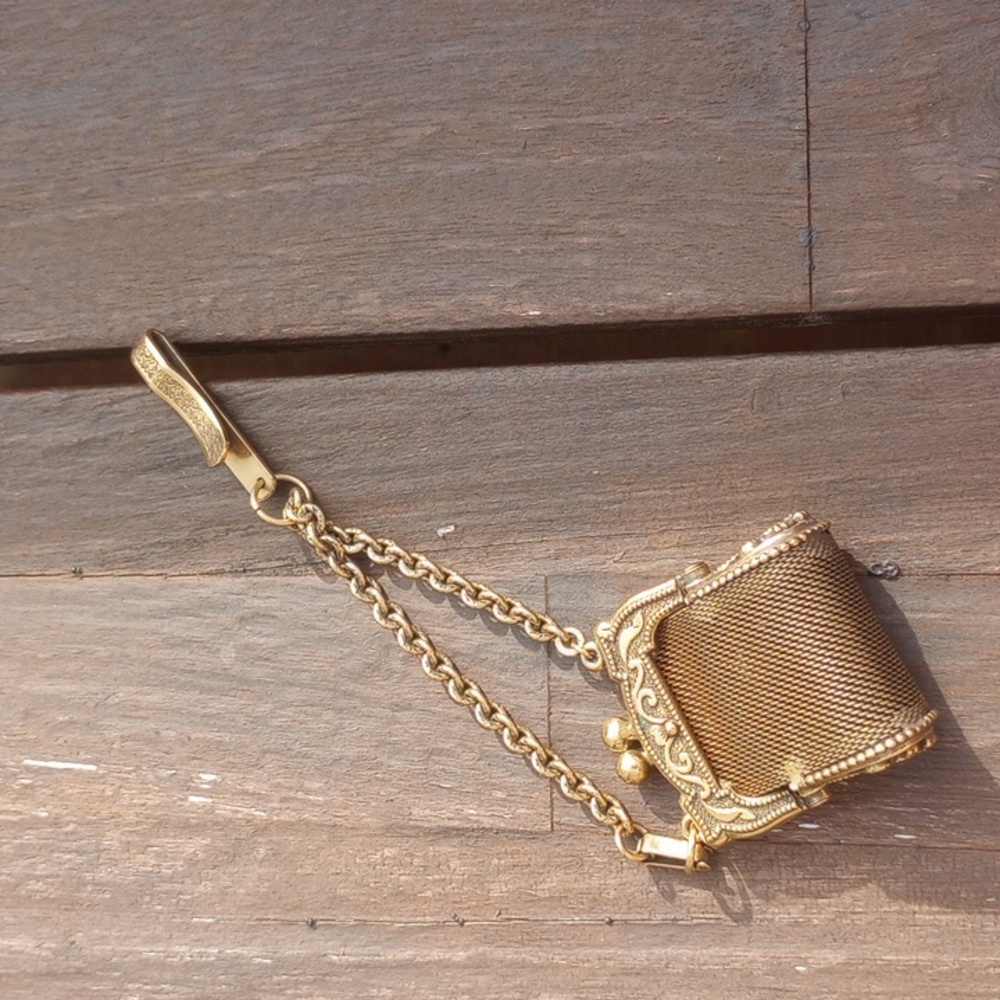Vintage Chatelaine gold Tone Mesh Coin Purse